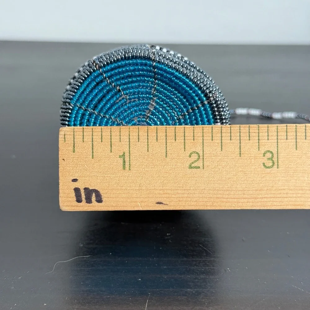 Handmade Beaded Miniature Basket Bag Coiled Wire Seed Bead Trinket Pot